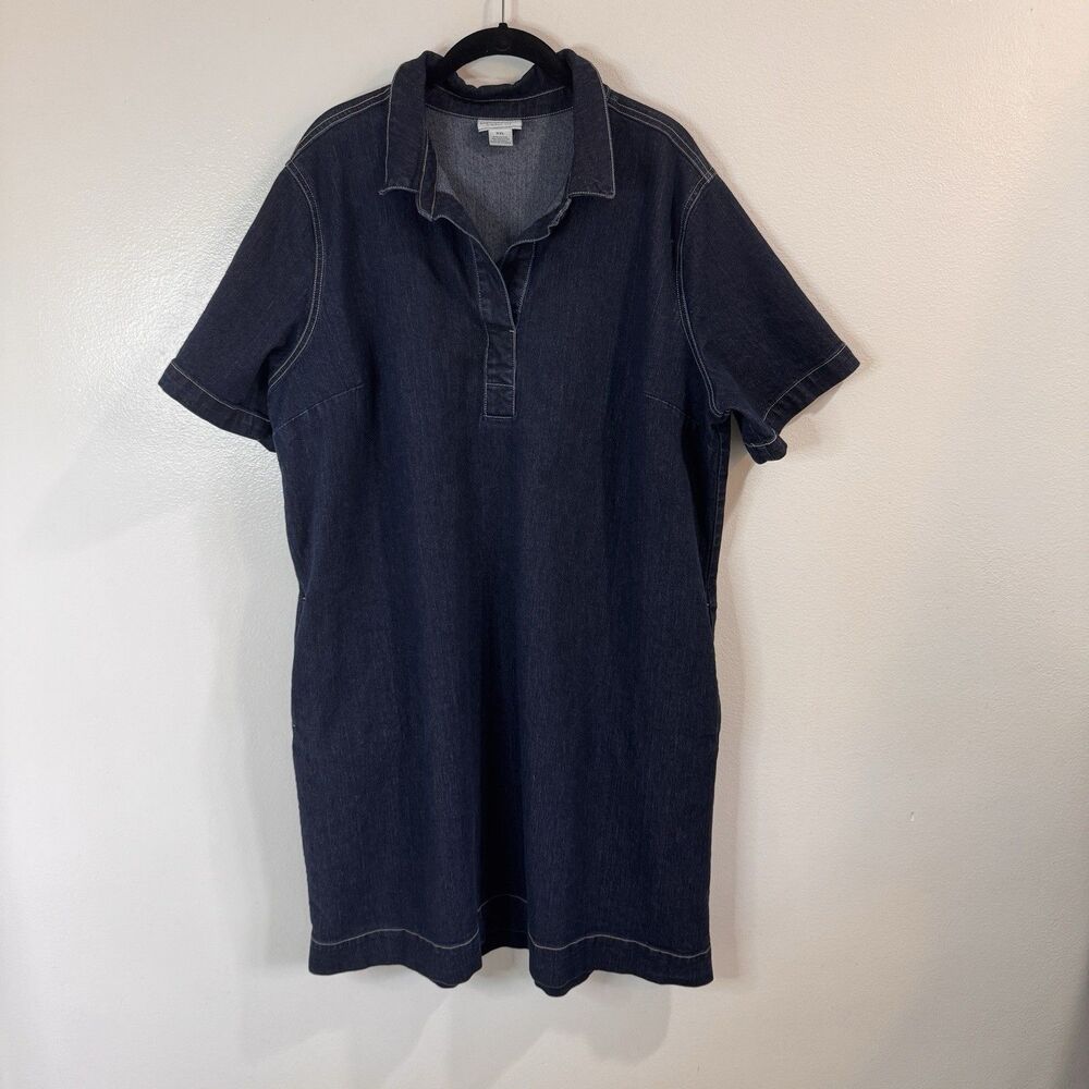 Liz Claiborne Shirt Dress XXL / 2XL Denim Jean Dark Wash Shift Cowgirl Western
